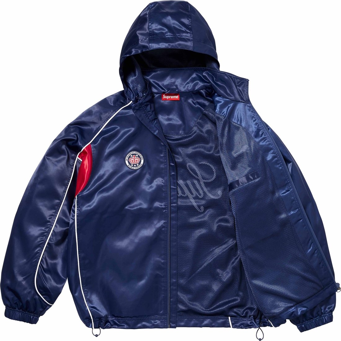 Details on Satin Hooded Track Jacket Navy from spring summer
                                                    2024 (Price is $198)