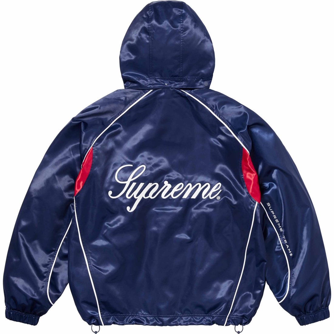 Details on Satin Hooded Track Jacket Navy from spring summer
                                                    2024 (Price is $198)