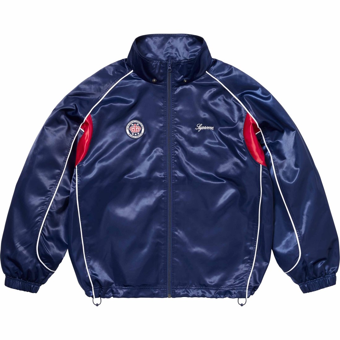 Details on Satin Hooded Track Jacket Navy from spring summer
                                                    2024 (Price is $198)