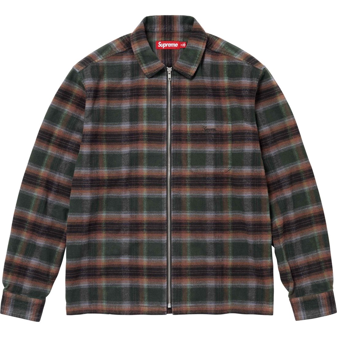 Details on Shadow Plaid Flannel Zip Up Shirt Green from spring summer
                                                    2024 (Price is $138)