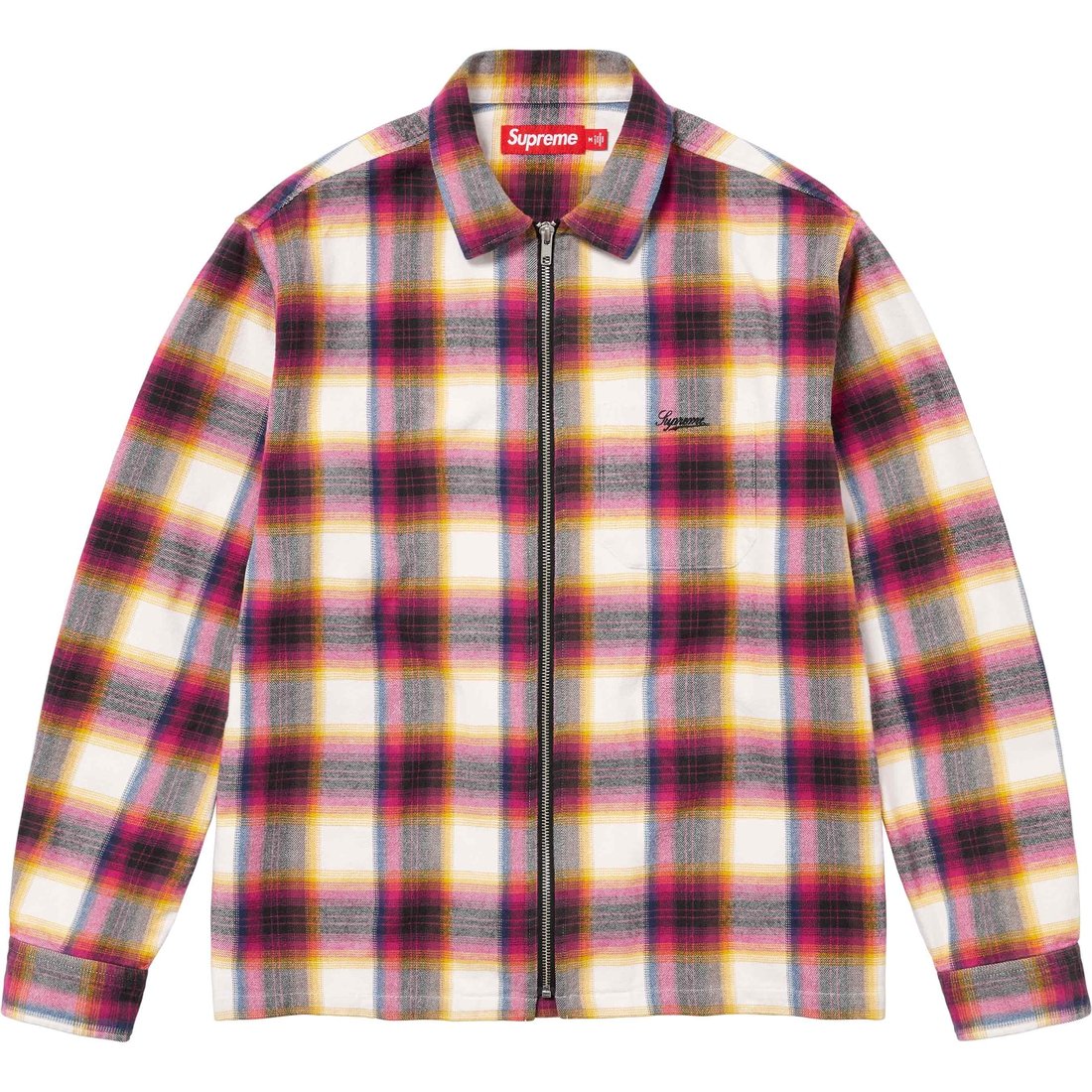 Details on Shadow Plaid Flannel Zip Up Shirt White from spring summer
                                                    2024 (Price is $138)