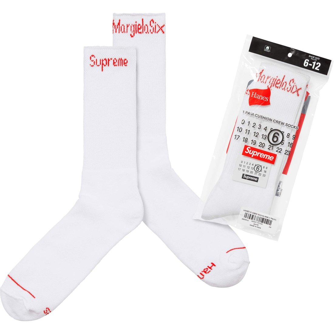 Details on Supreme MM6 Maison Margiela Hanes Crew Socks (1 Pack) White from spring summer
                                                    2024 (Price is $28)