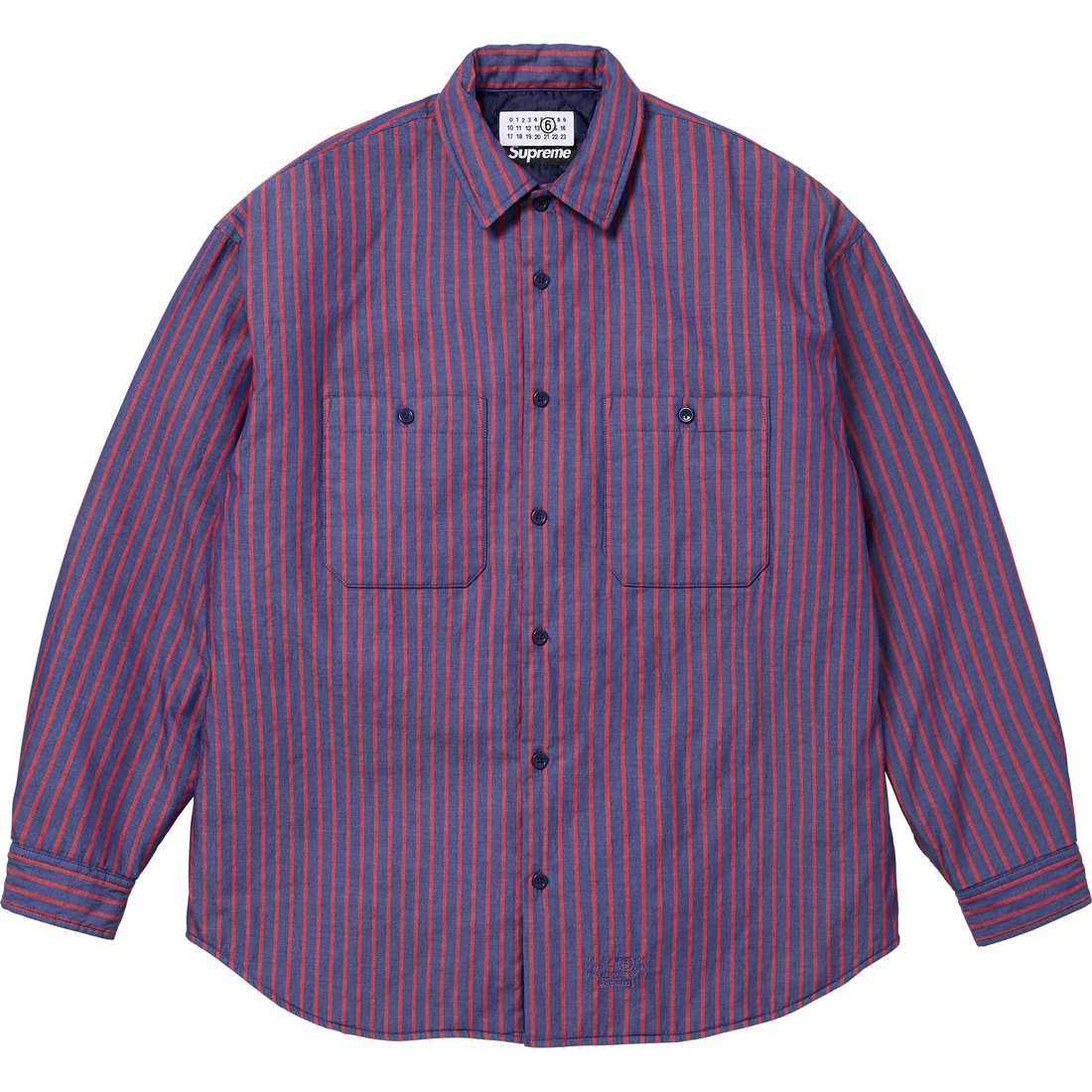 Details on Supreme MM6 Maison Margiela Padded Shirt Stripe from spring summer
                                                    2024 (Price is $168)