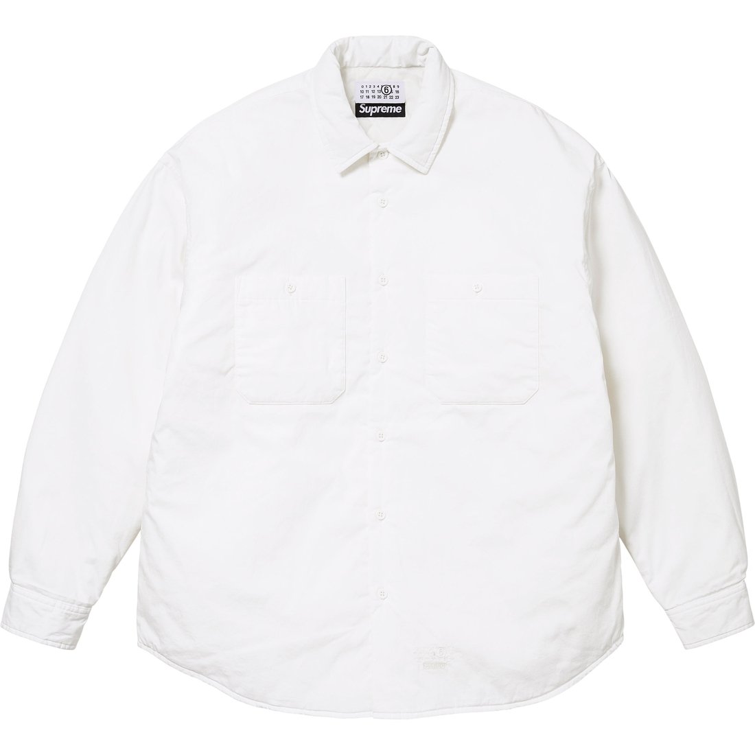 Details on Supreme MM6 Maison Margiela Padded Shirt White from spring summer
                                                    2024 (Price is $168)