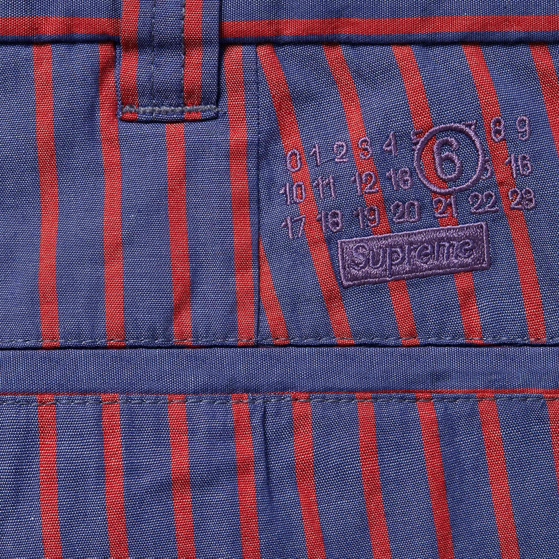 Details on Supreme MM6 Maison Margiela Padded Short Stripe from spring summer
                                                    2024 (Price is $148)