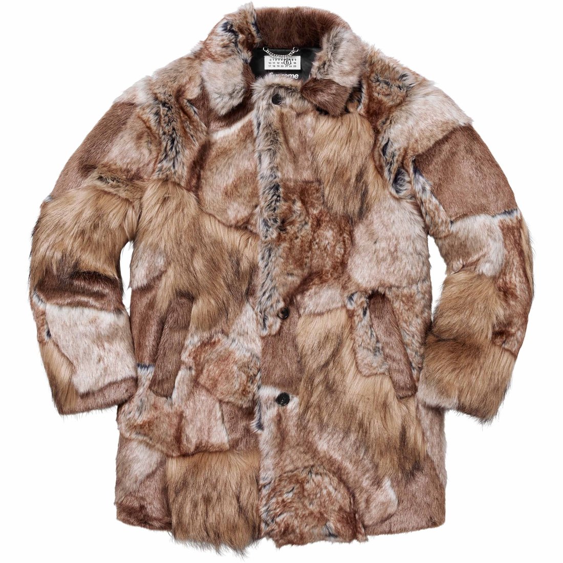 Details on Supreme MM6 Maison Margiela Patchwork Faux Fur Coat Brown from spring summer
                                                    2024 (Price is $998)