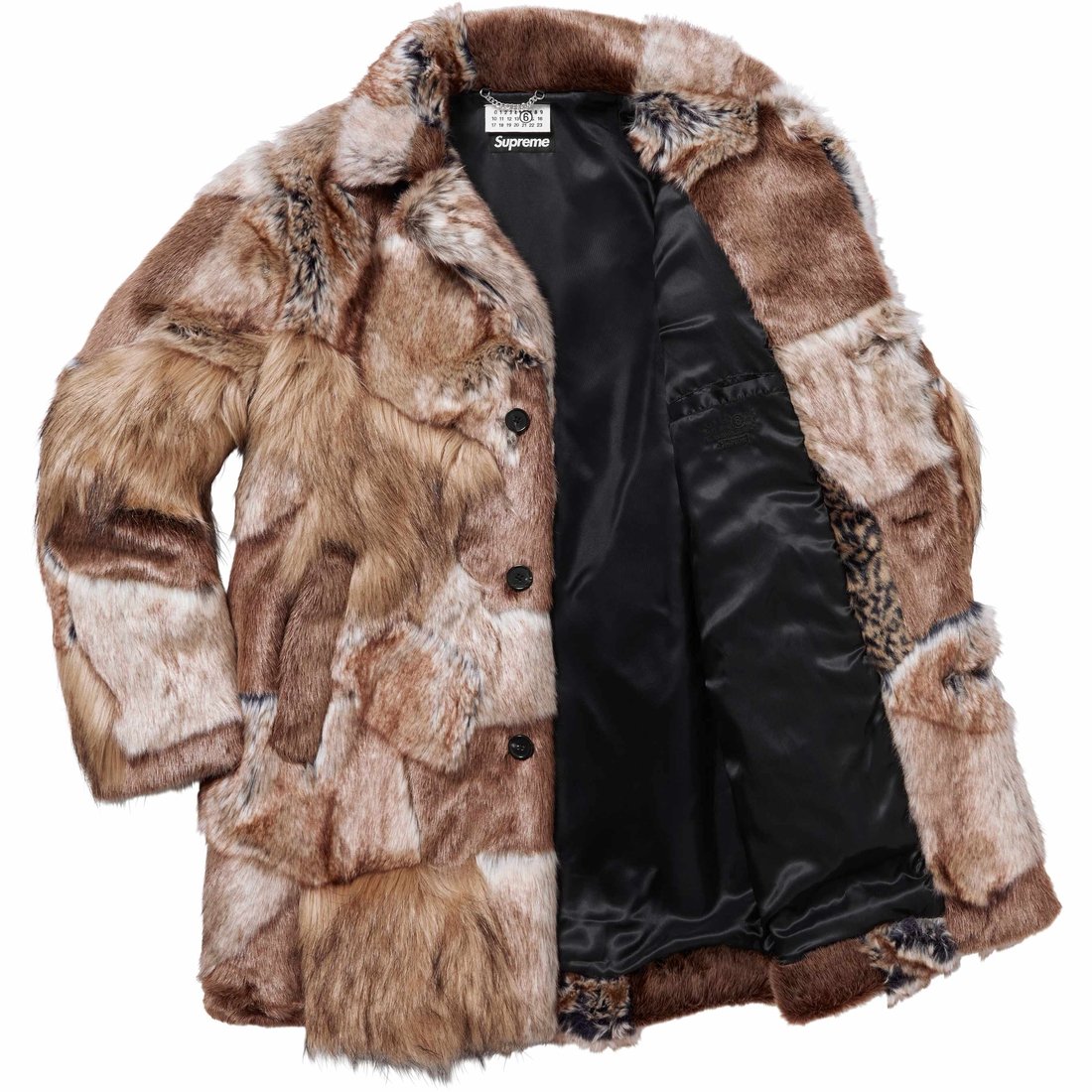 Details on Supreme MM6 Maison Margiela Patchwork Faux Fur Coat Brown from spring summer
                                                    2024 (Price is $998)