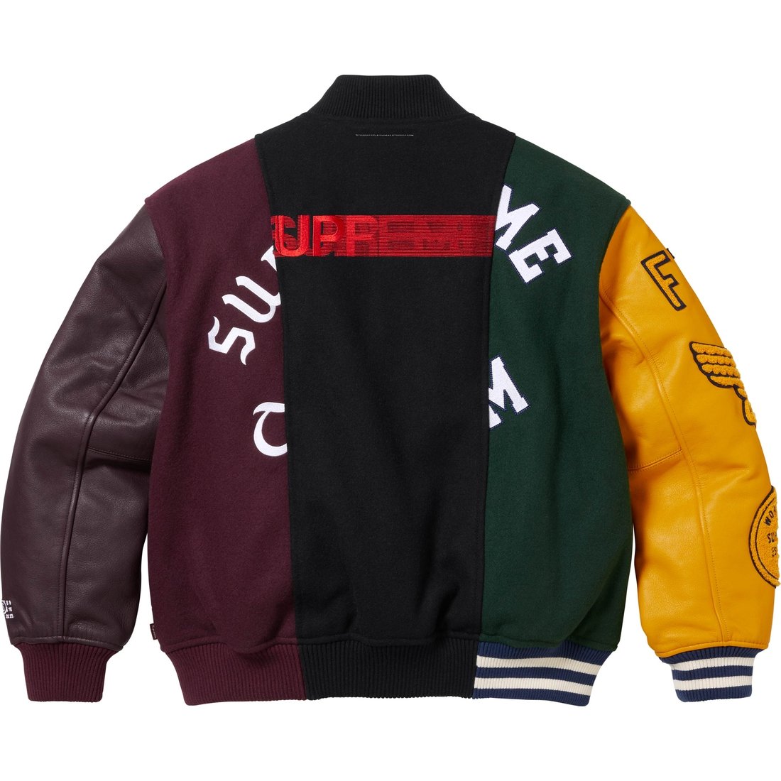 Details on Supreme MM6 Maison Margiela Split Varsity Jacket Multicolor from spring summer
                                                    2024 (Price is $698)