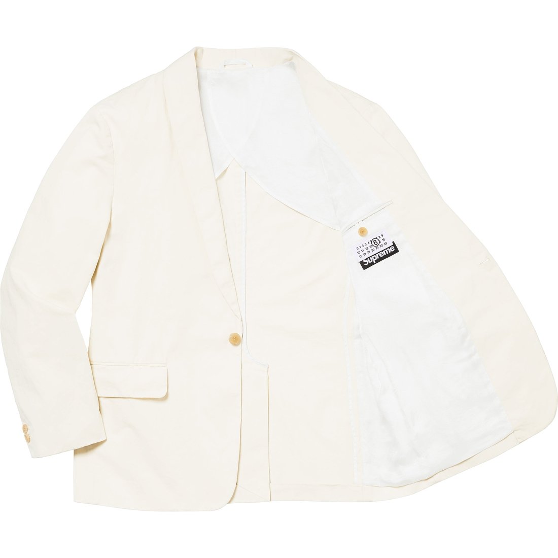 Details on Supreme MM6 Maison Margiela Washed Cotton Suit Cream from spring summer
                                                    2024 (Price is $898)