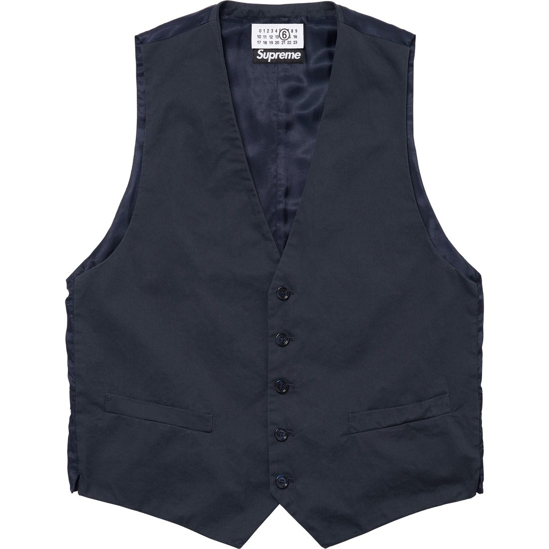 Details on Supreme MM6 Maison Margiela Washed Cotton Suit Vest Navy from spring summer
                                                    2024 (Price is $268)