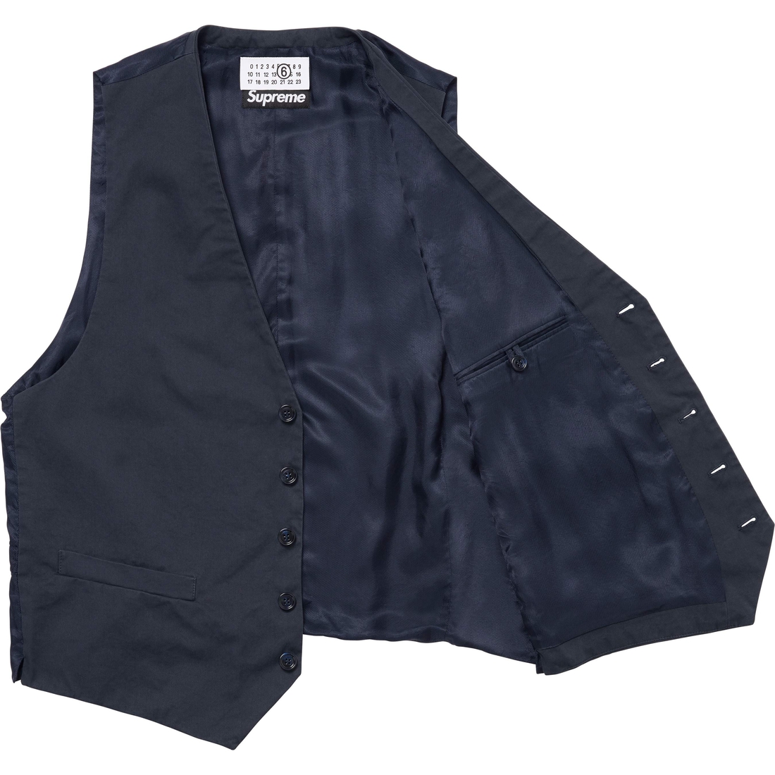 Details on Supreme MM6 Maison Margiela Washed Cotton Suit Vest Navy from spring summer
                                                    2024 (Price is $268)