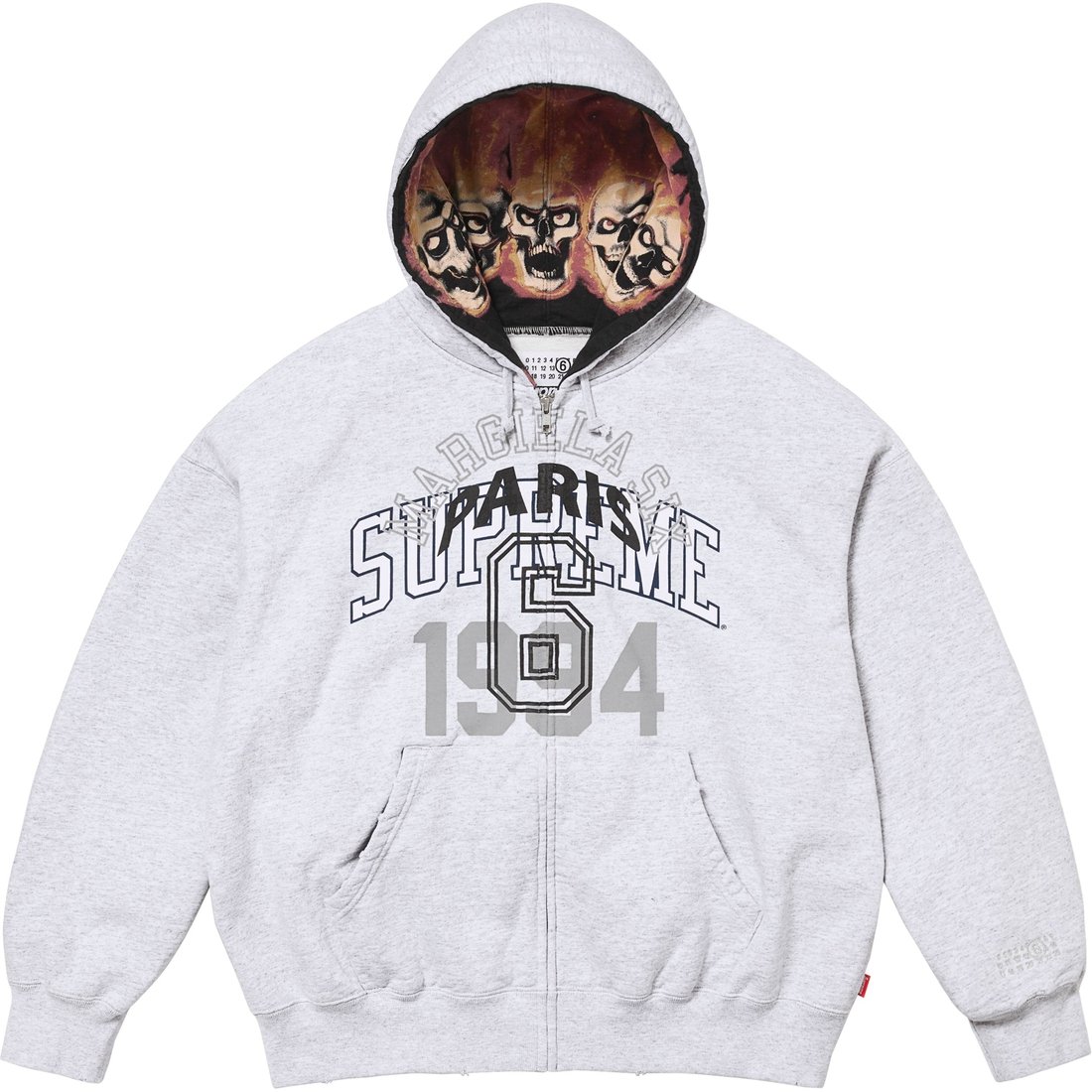 Details on Supreme MM6 Maison Margiela Zip Up Hooded Sweatshirt Ash Grey from spring summer
                                                    2024 (Price is $248)