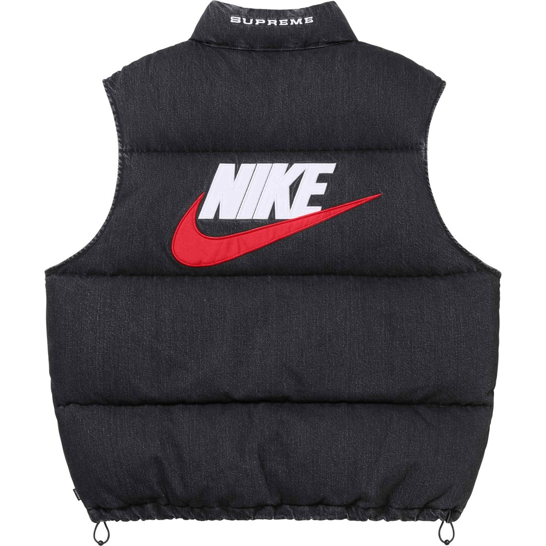 Details on Supreme Nike Denim Puffer Vest Black from spring summer
                                                    2024 (Price is $178)