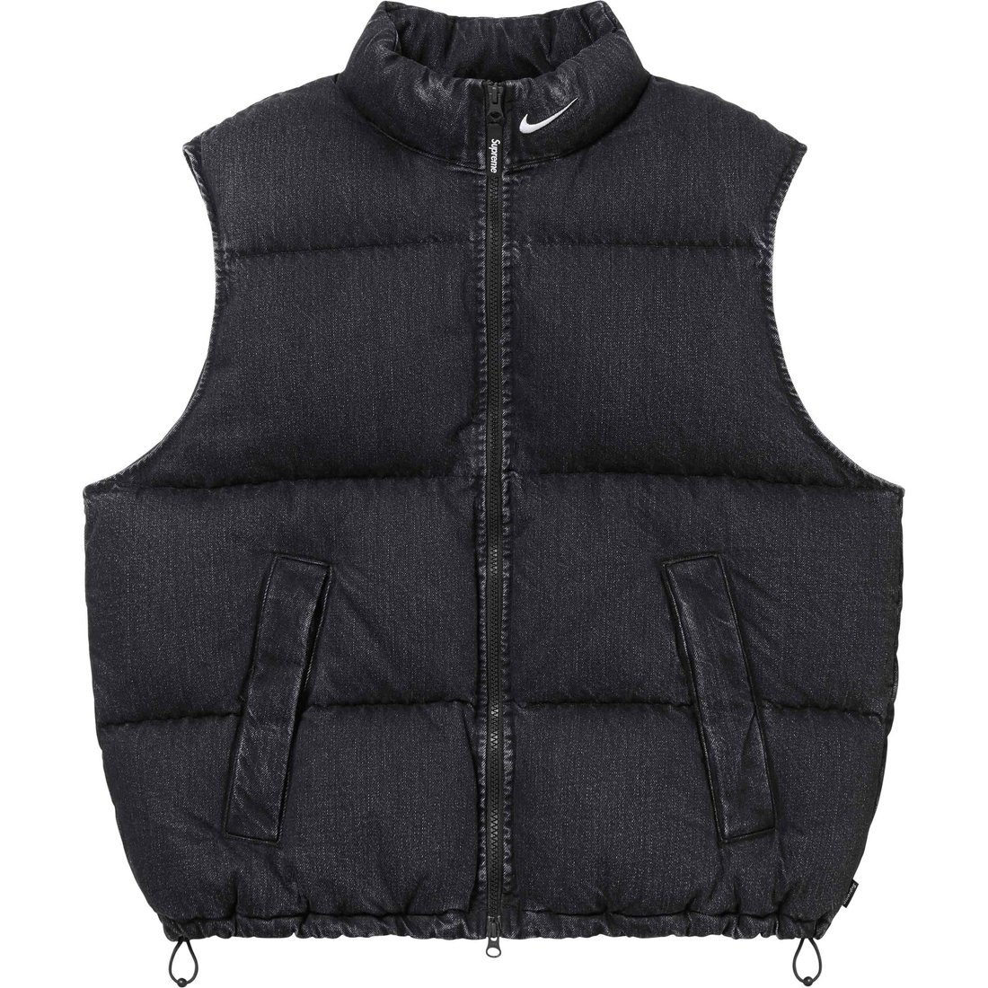 Details on Supreme Nike Denim Puffer Vest Black from spring summer
                                                    2024 (Price is $178)