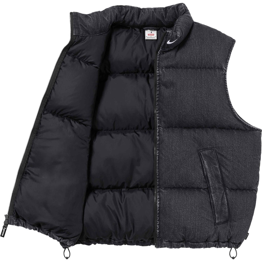 Details on Supreme Nike Denim Puffer Vest Black from spring summer
                                                    2024 (Price is $178)