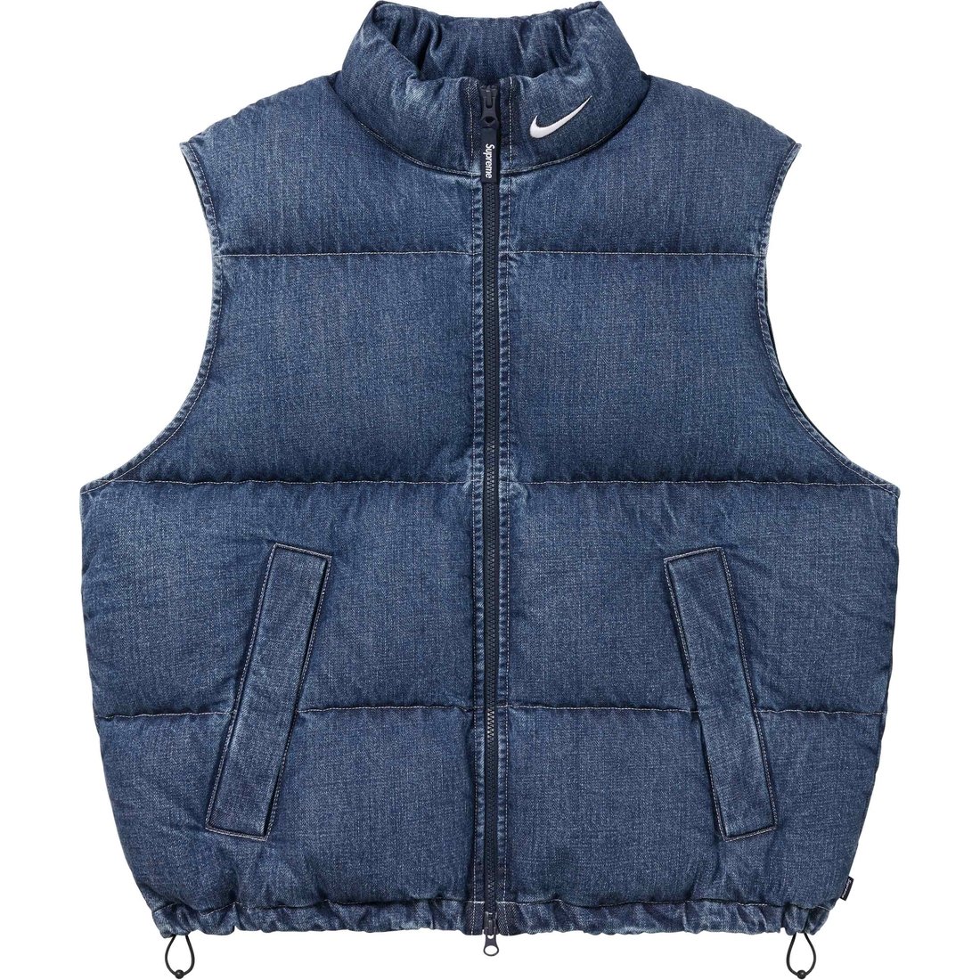 Details on Supreme Nike Denim Puffer Vest Indigo from spring summer
                                                    2024 (Price is $178)