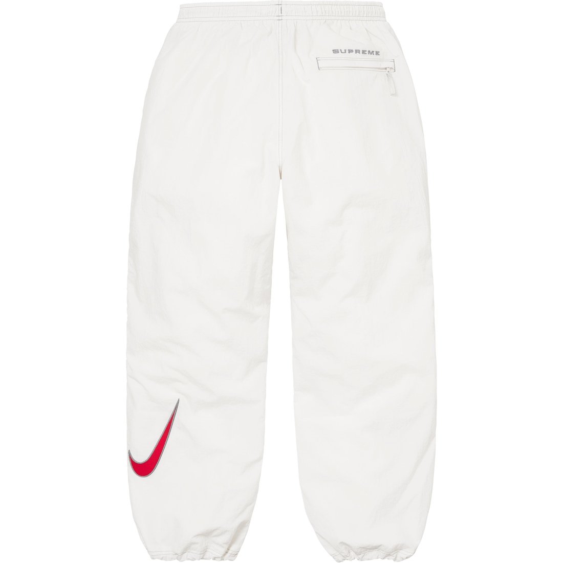 Details on Supreme Nike Ripstop Track Pant White from spring summer
                                                    2024 (Price is $138)