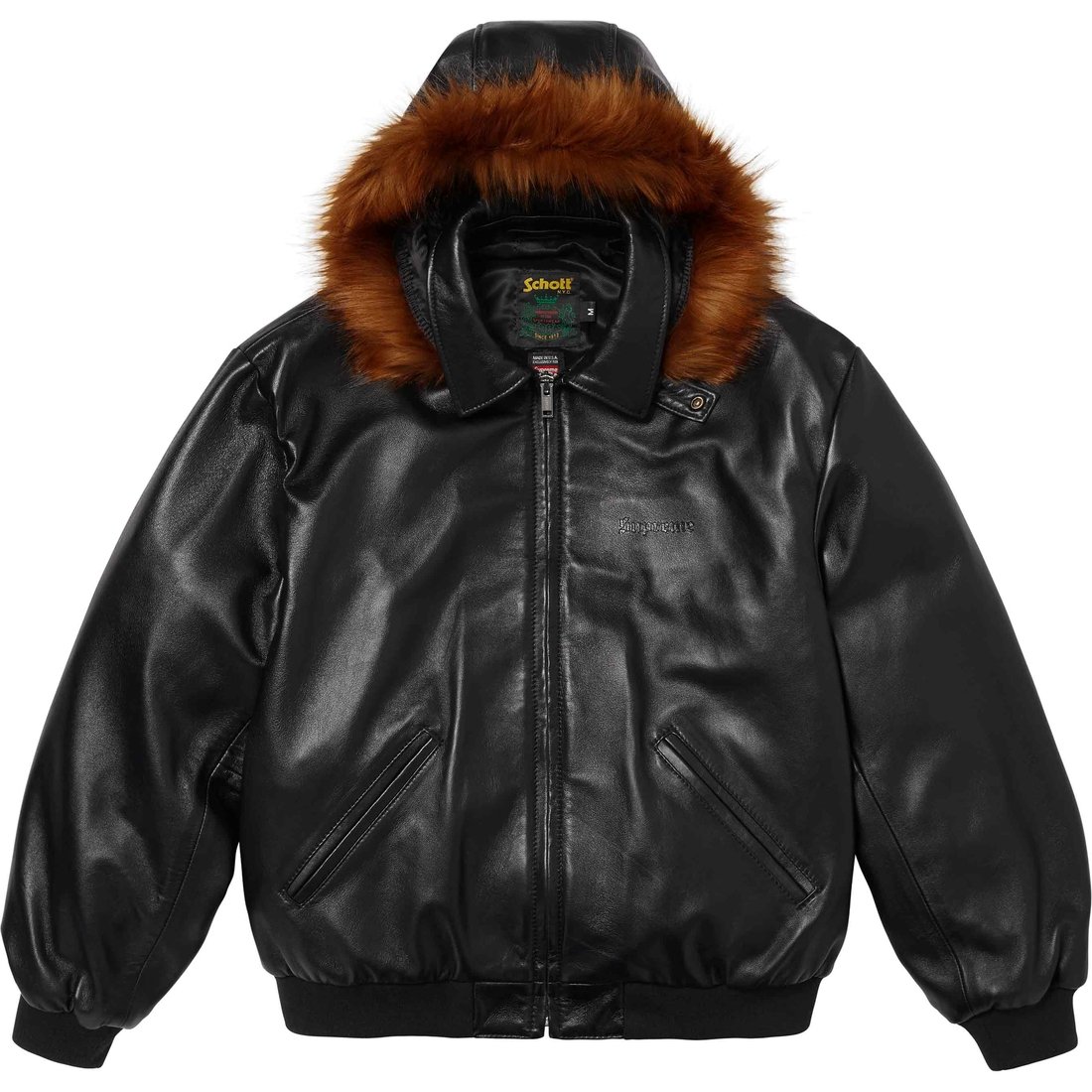 Details on Supreme Schott Hooded Leather Bomber Jacket Black from spring summer
                                                    2024 (Price is $898)