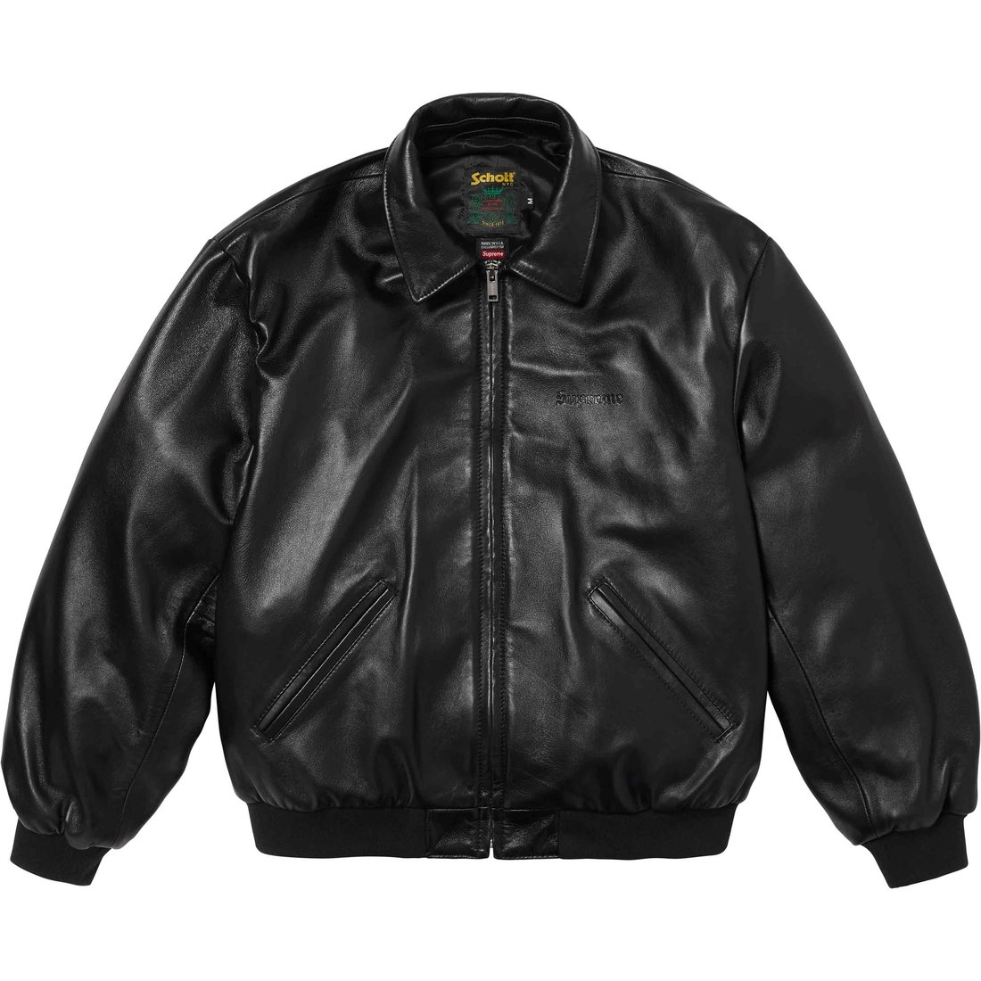 Details on Supreme Schott Hooded Leather Bomber Jacket Black from spring summer
                                                    2024 (Price is $898)