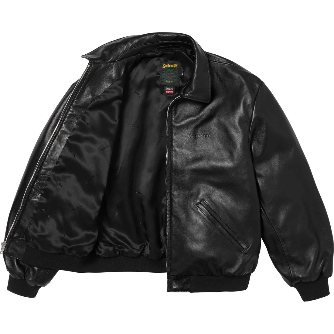 Details on Supreme Schott Hooded Leather Bomber Jacket Black from spring summer
                                                    2024 (Price is $898)