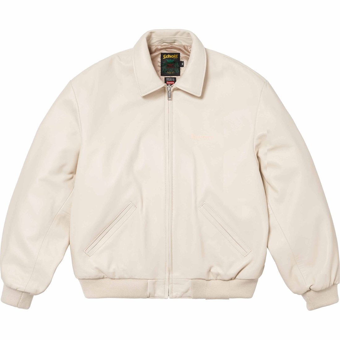 Details on Supreme Schott Hooded Leather Bomber Jacket Stone from spring summer
                                                    2024 (Price is $898)