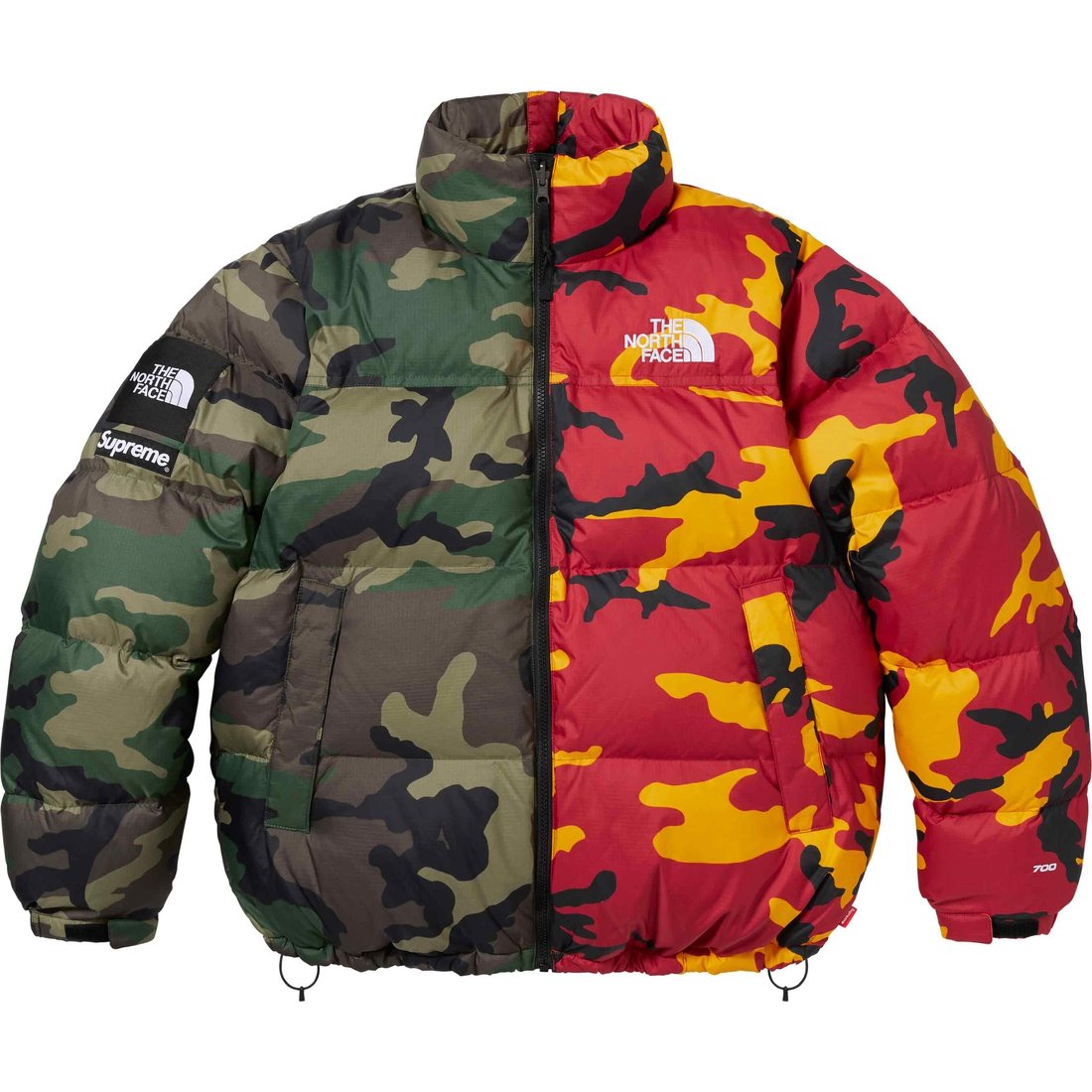 Details on Supreme The North Face Split Nuptse Jacket Camo from spring summer
                                                    2024 (Price is $398)