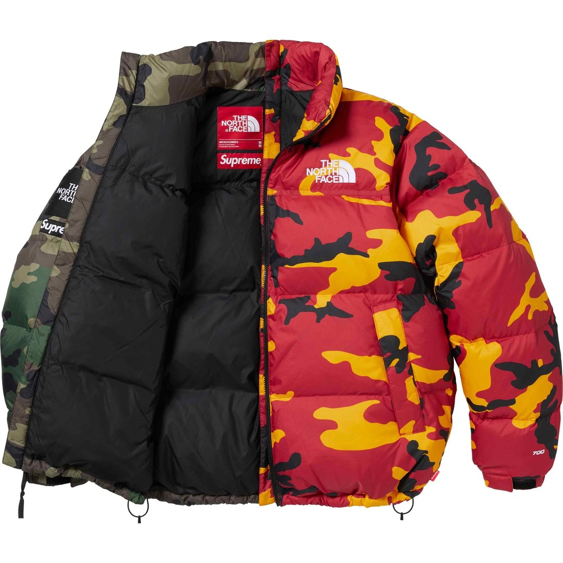 Details on Supreme The North Face Split Nuptse Jacket Camo from spring summer
                                                    2024 (Price is $398)