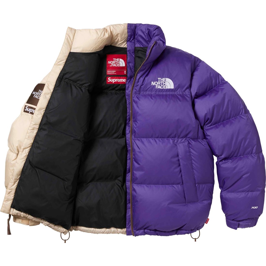 Details on Supreme The North Face Split Nuptse Jacket Tan from spring summer
                                                    2024 (Price is $398)