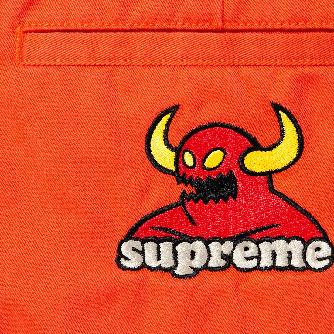 Details on Supreme Toy Machine Work Pant Bright Orange from spring summer
                                                    2024 (Price is $138)