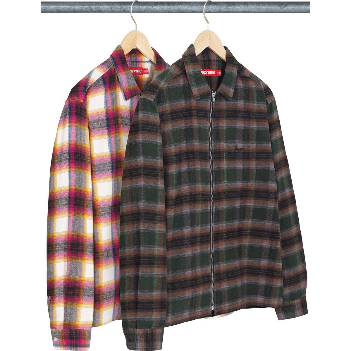 Supreme Shadow Plaid Flannel Zip Up Shirt released during spring summer 24 season