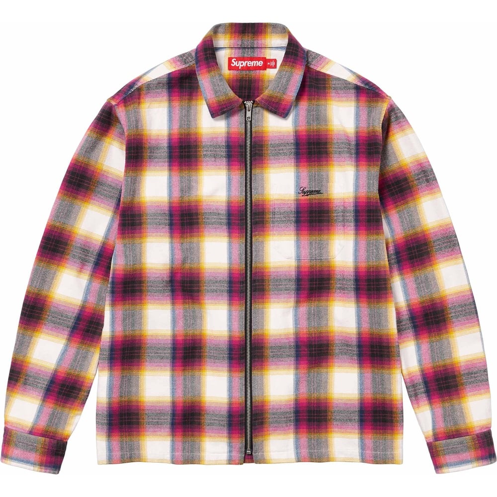 Details on Shadow Plaid Flannel Zip Up Shirt  from spring summer
                                                    2024