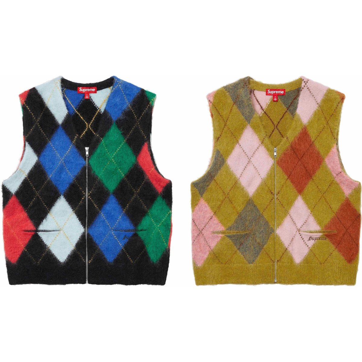 Supreme Brushed Argyle Zip Up Vest released during spring summer 24 season