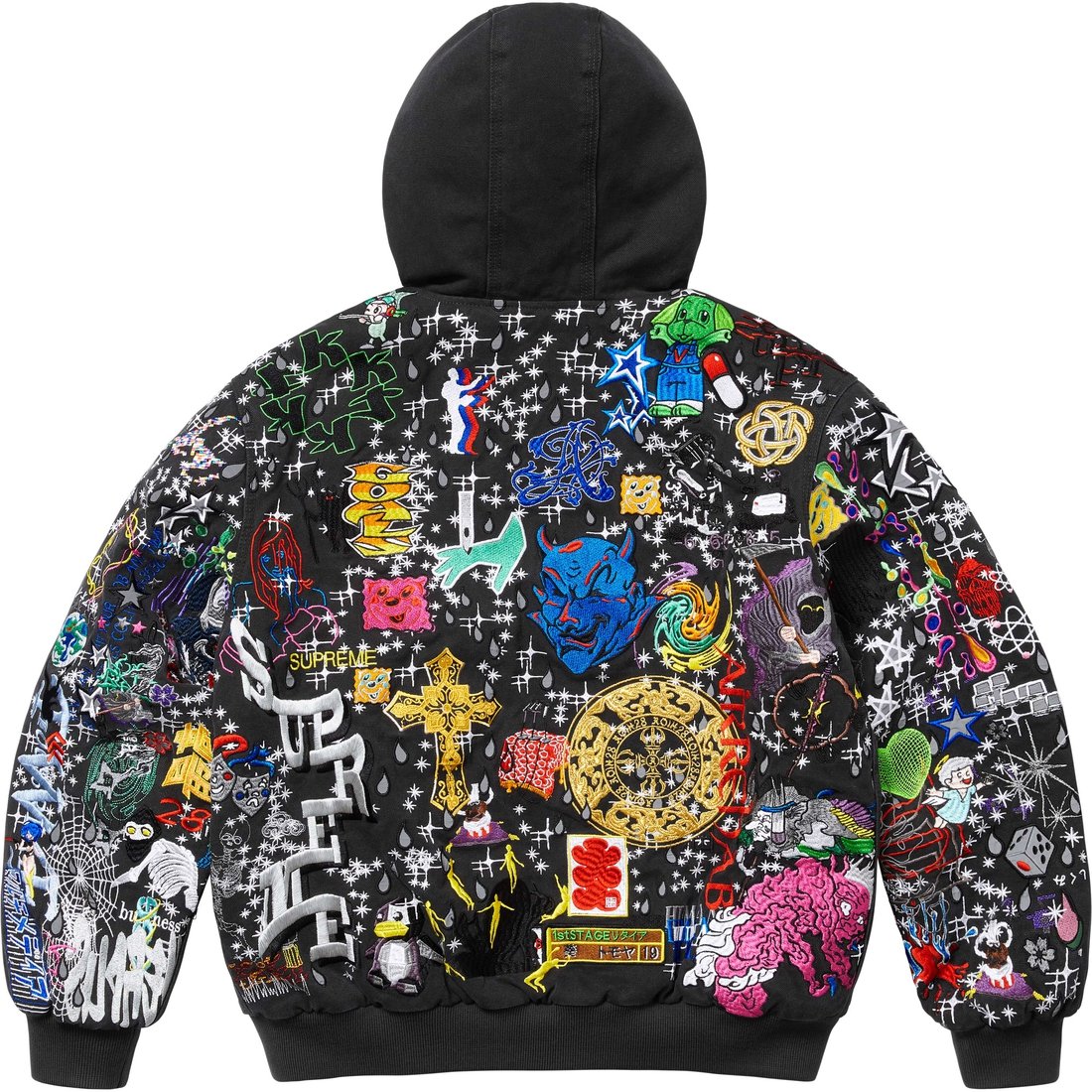 Supreme AOI Embroidered Hooded Work Jacket (SS25) - Black - $698