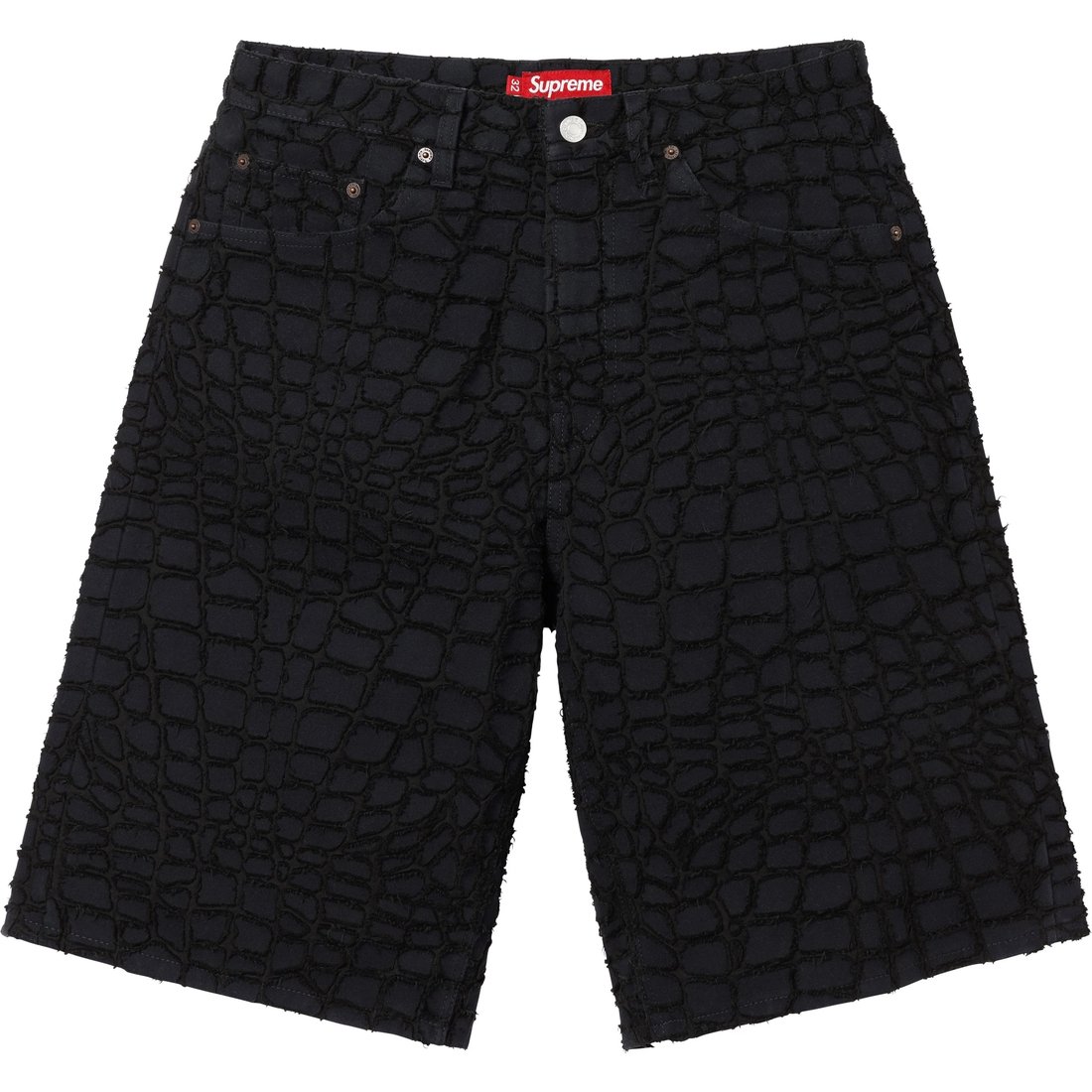 Supreme Frayed Croc Baggy Denim Short (SS25) - Black - $268