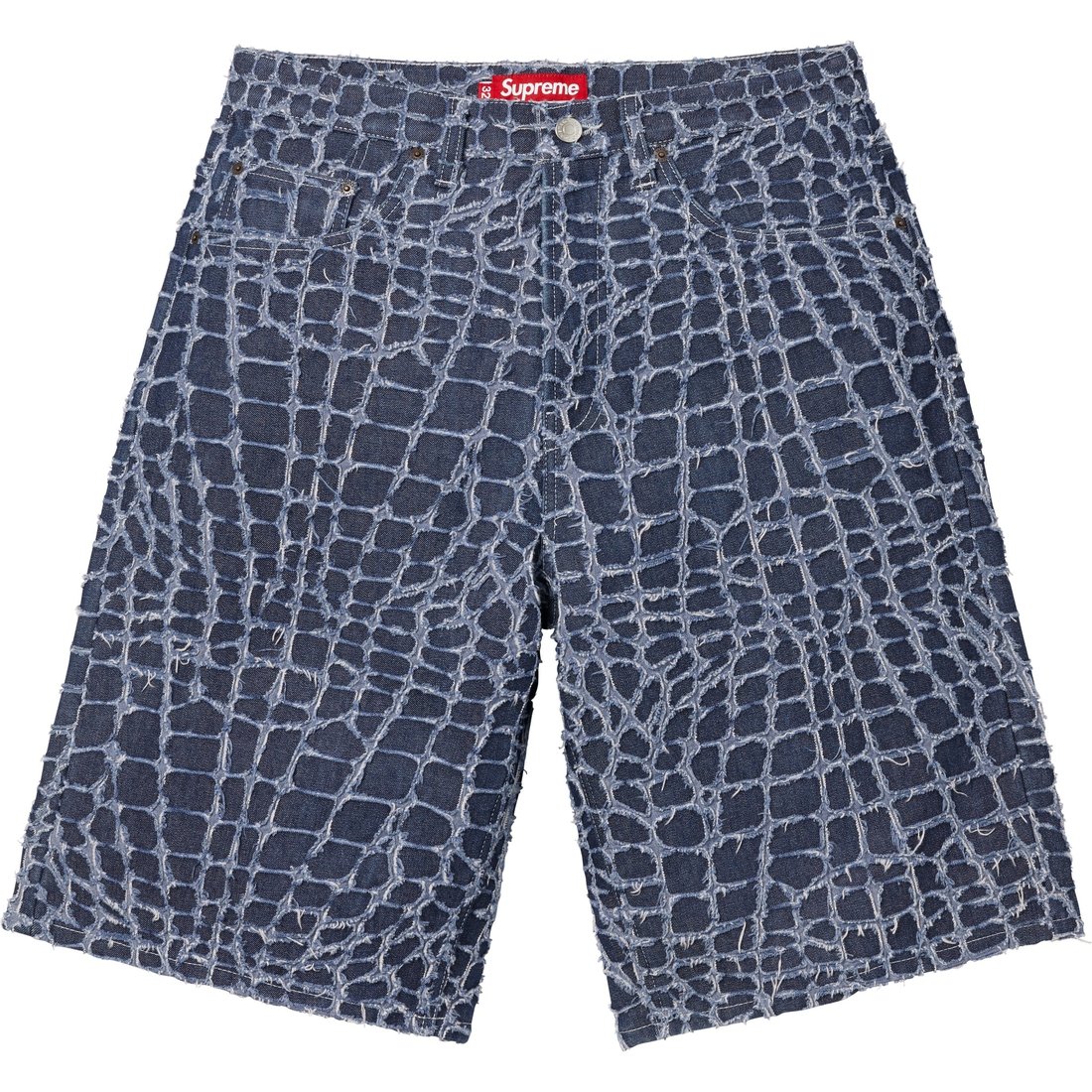Supreme Frayed Croc Baggy Denim Short (SS25) - Indigo - $268