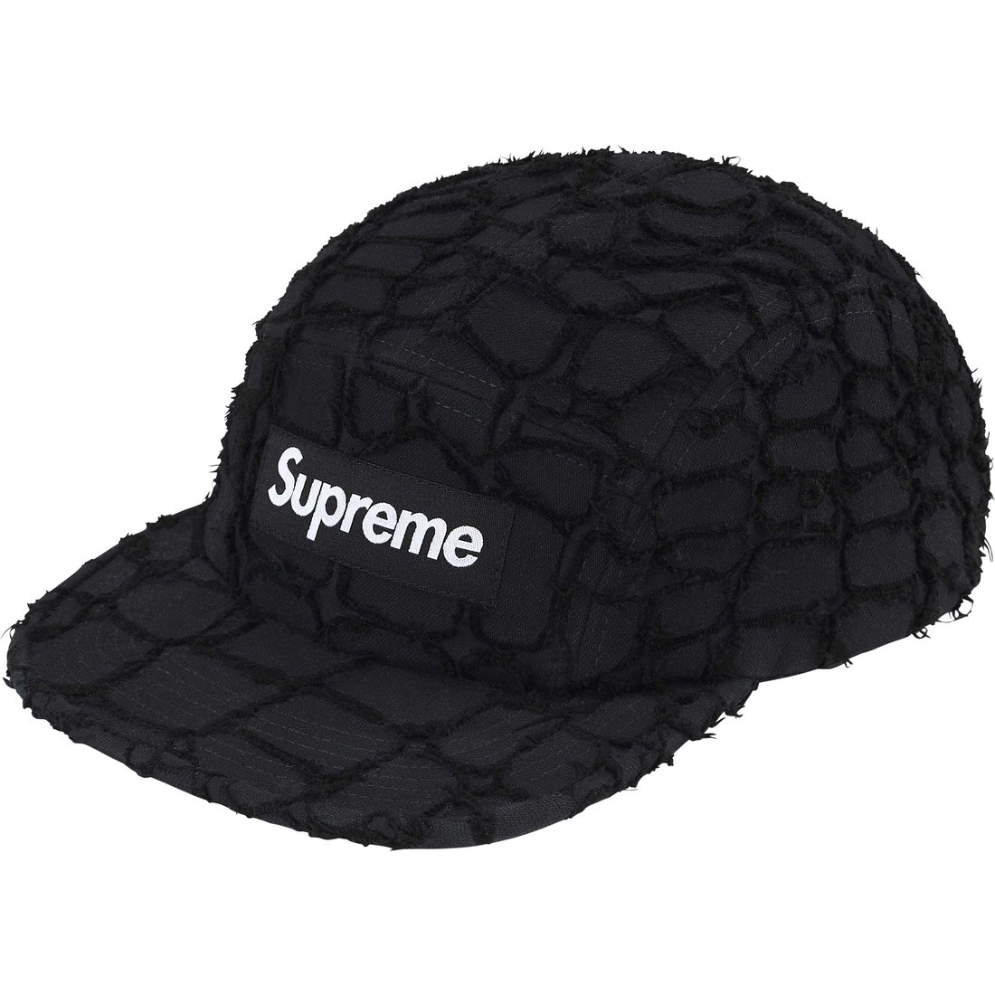 Supreme Frayed Croc Denim Camp Cap (SS25) - Black - $66
