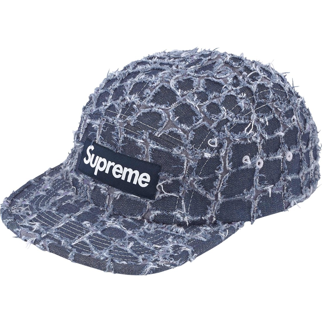 Supreme Frayed Croc Denim Camp Cap (SS25) - Indigo - $66