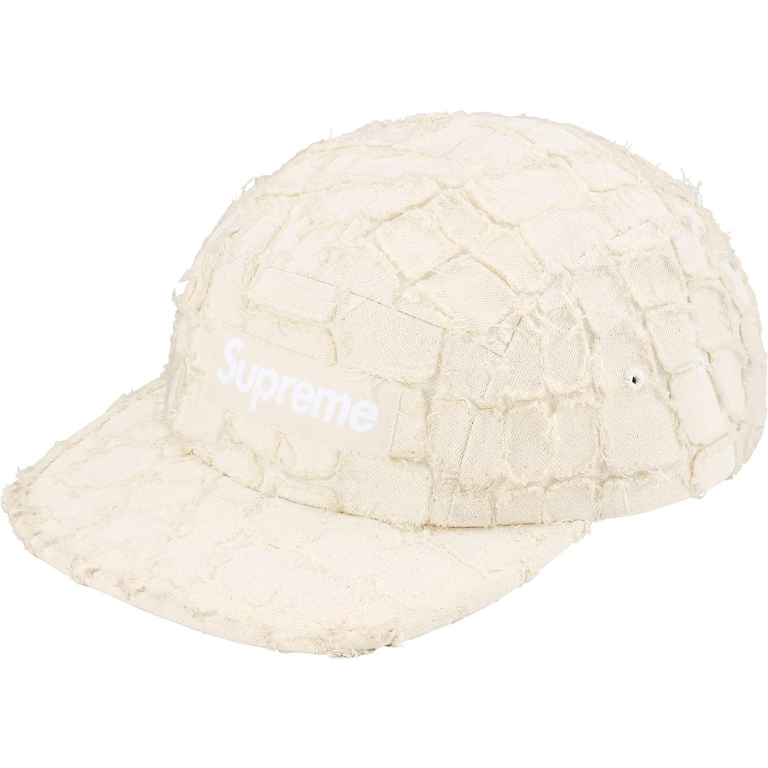 Supreme Frayed Croc Denim Camp Cap (SS25) - Natural - $66