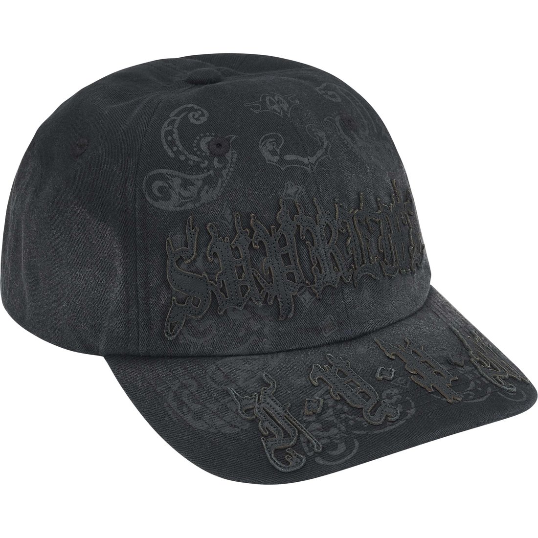 Supreme Leather Appliqué 6-Panel (SS25) - Black - $60