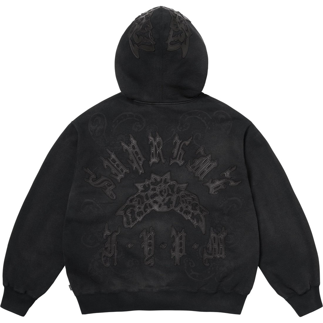 Supreme Leather Appliqué Zip Up Hooded Sweatshirt (SS25) - Black - $228