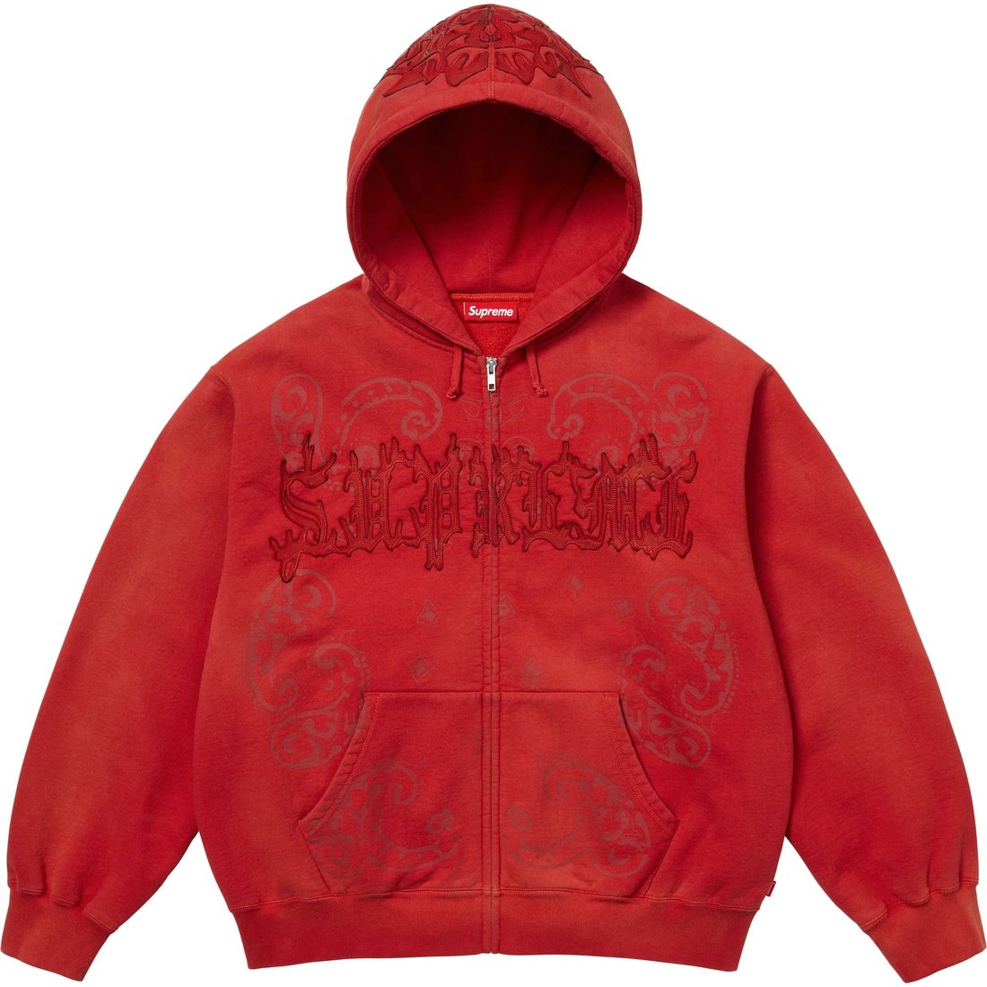 Supreme Leather Appliqué Zip Up Hooded Sweatshirt (SS25) - Burnt Red - $228