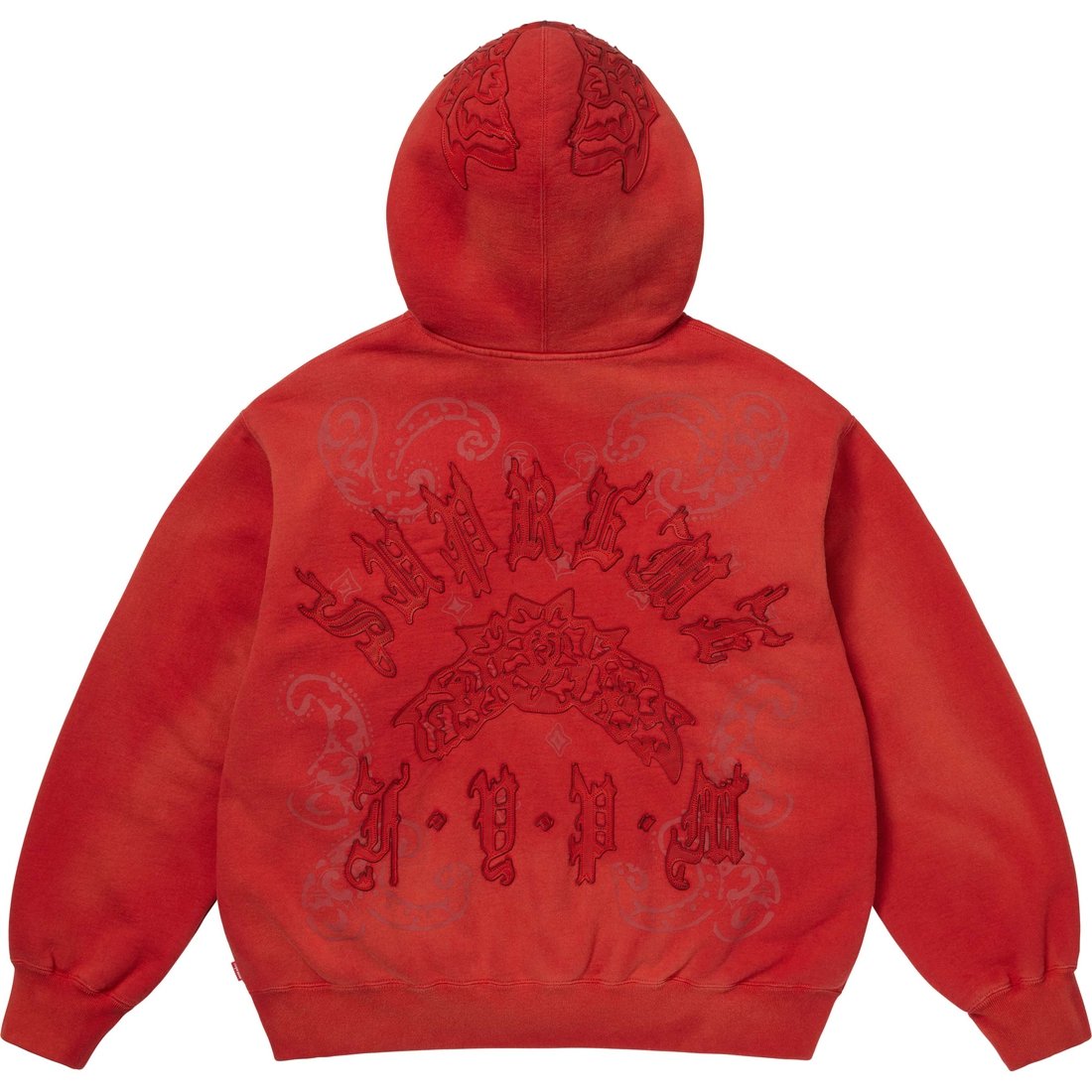 Supreme Leather Appliqué Zip Up Hooded Sweatshirt (SS25) - Burnt Red - $228