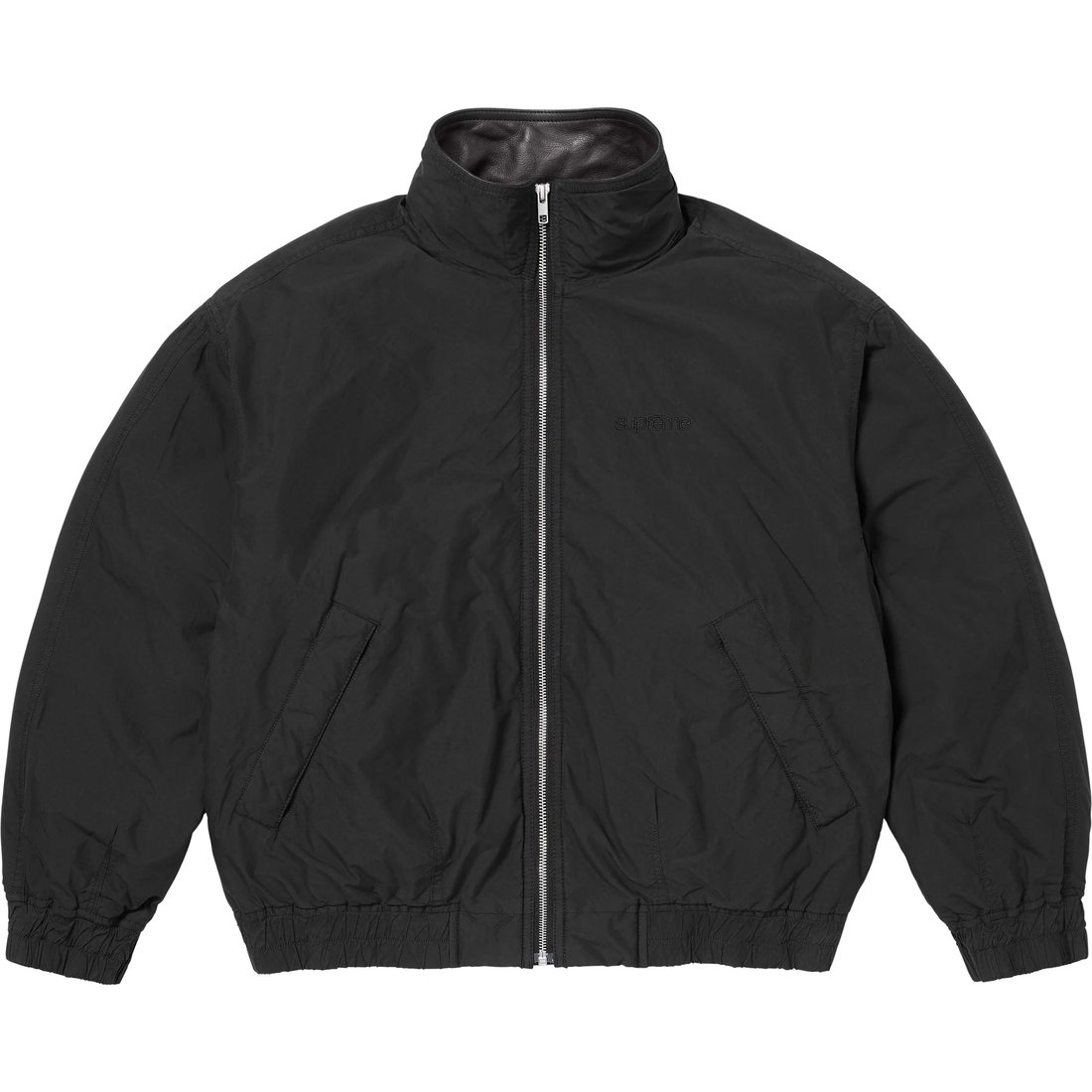 Supreme Leather Collar Utility Jacket (SS25) - Black - $298