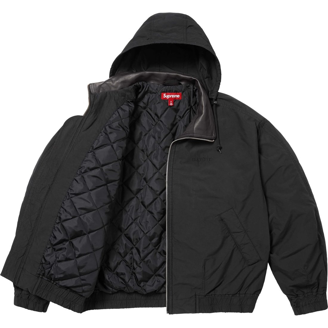 Supreme Leather Collar Utility Jacket (SS25) - Black - $298