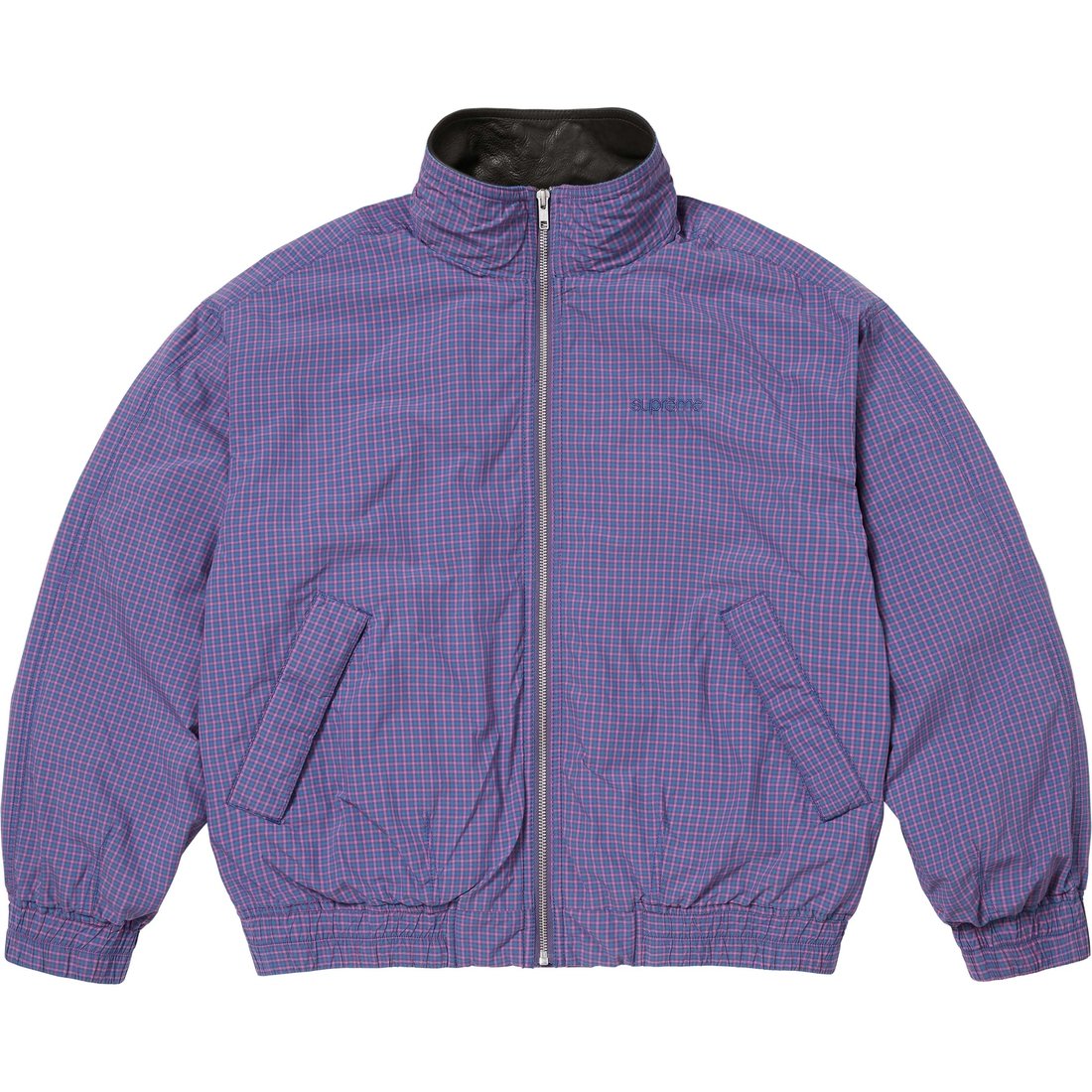 Supreme Leather Collar Utility Jacket (SS25) - Blue Plaid - $298