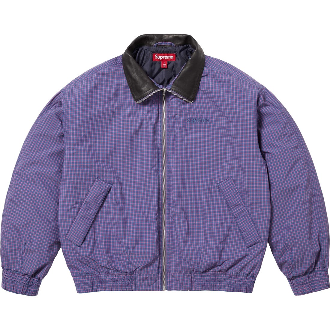 Supreme Leather Collar Utility Jacket (SS25) - Blue Plaid - $298