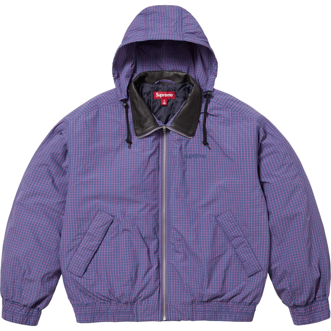 Supreme Leather Collar Utility Jacket (SS25) - Blue Plaid - $298