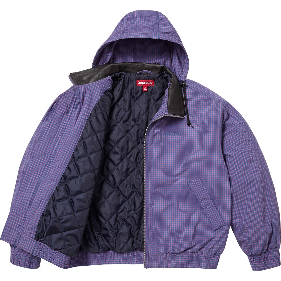 Supreme Leather Collar Utility Jacket (SS25) - Blue Plaid - $298
