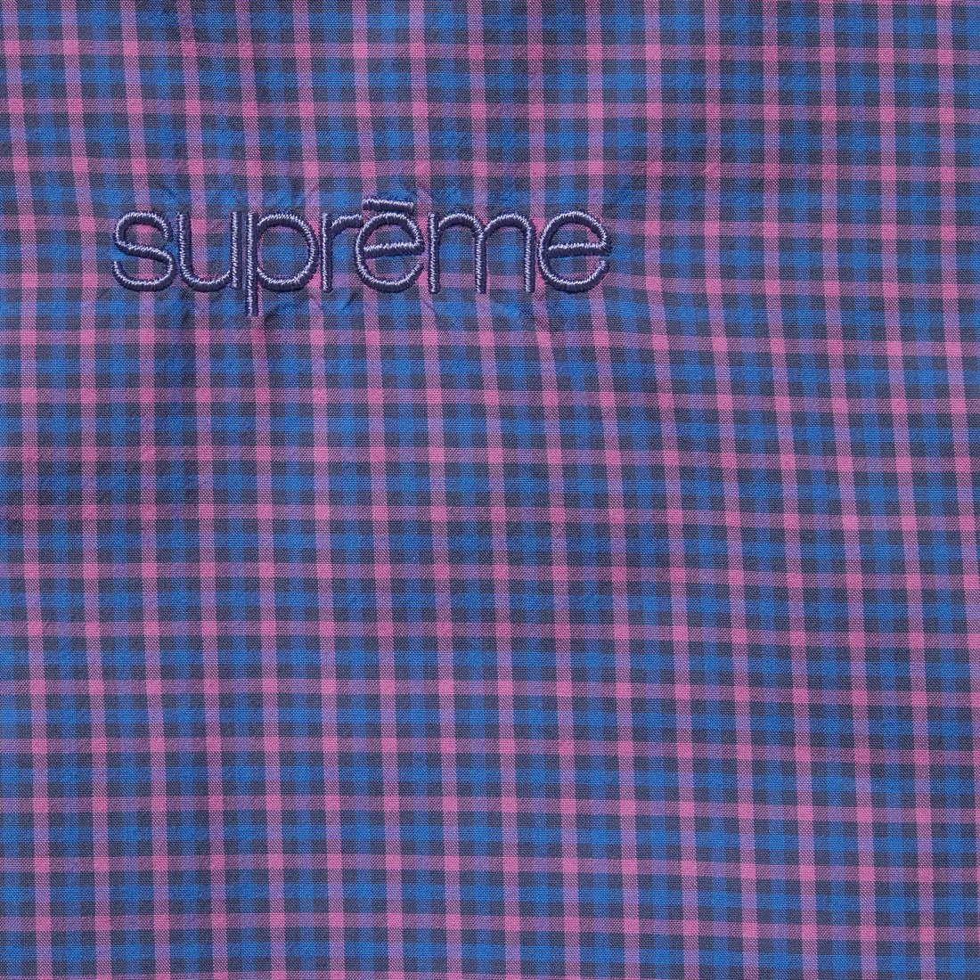 Supreme Leather Collar Utility Jacket (SS25) - Blue Plaid - $298