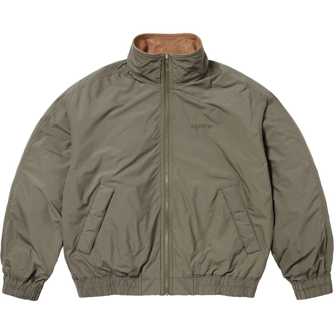 Supreme Leather Collar Utility Jacket (SS25) - Olive - $298
